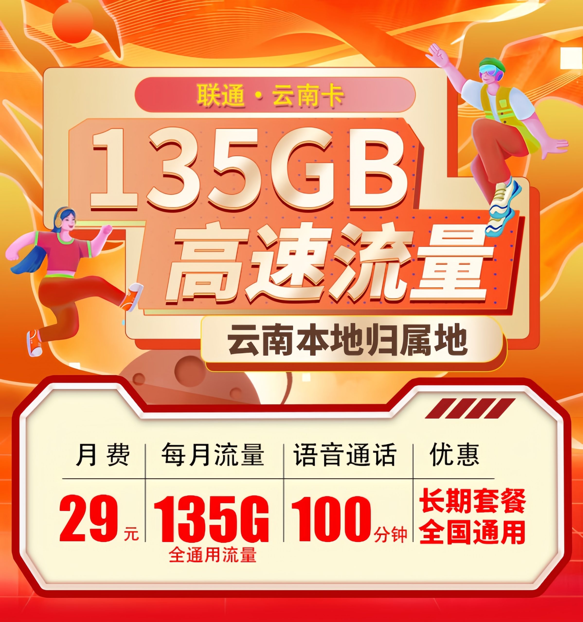 联通云南流量卡29元135G流量+100分钟套餐介绍与办理教程