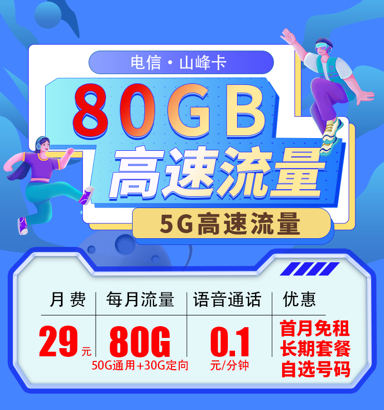 电信山峰卡29元80g全国流量套餐详情