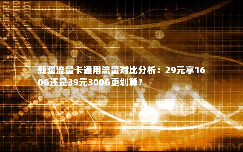 新疆流量卡通用流量对比分析：29元享160G还是39元300G更划算？