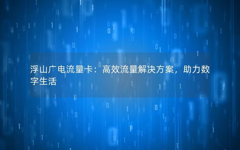 浮山广电流量卡：高效流量解决方案，助力数字生活