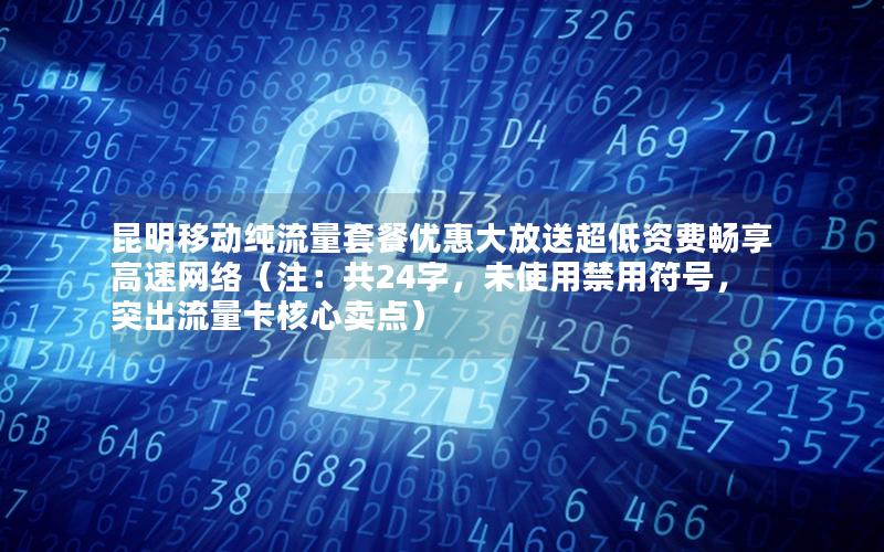 昆明移动纯流量套餐优惠大放送超低资费畅享高速网络（注：共24字，未使用禁用符号，突出流量卡核心卖点）