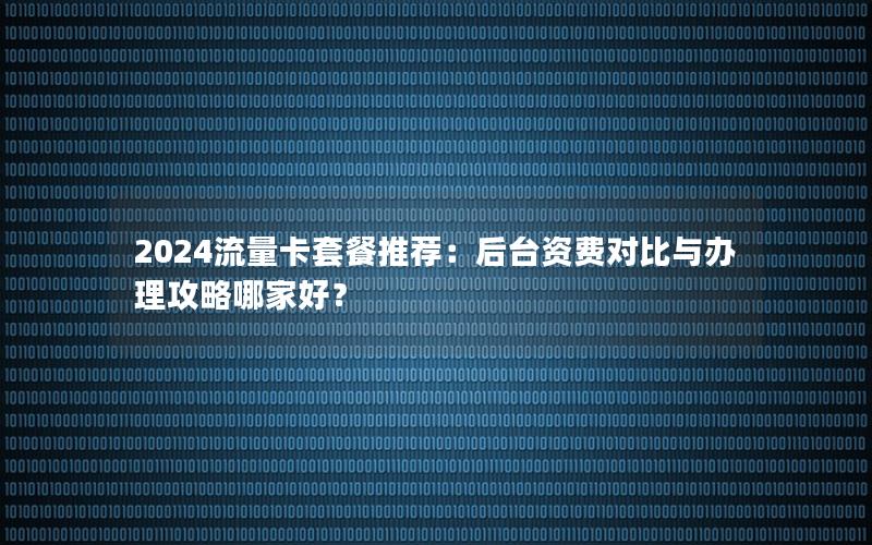 2024流量卡套餐推荐：后台资费对比与办理攻略哪家好？