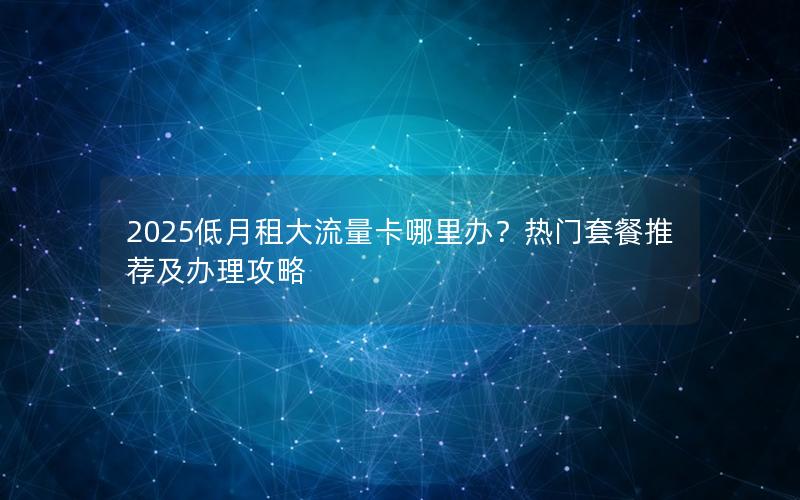 2025低月租大流量卡哪里办？热门套餐推荐及办理攻略