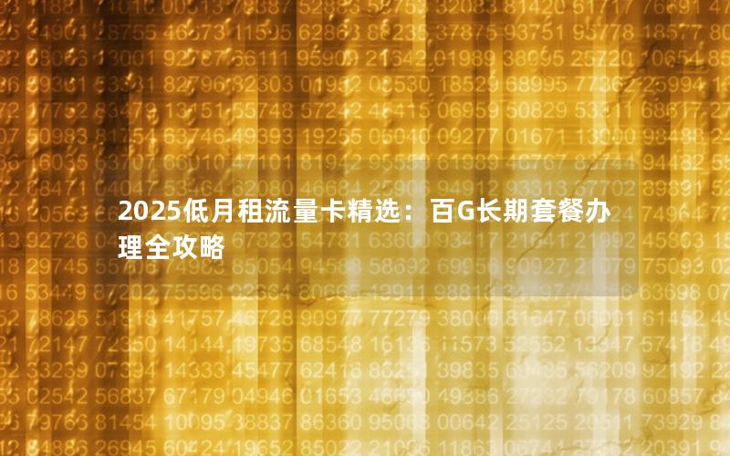 2025低月租流量卡精选：百G长期套餐办理全攻略