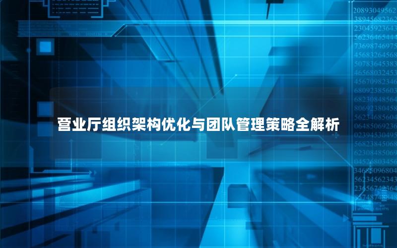 营业厅组织架构优化与团队管理策略全解析