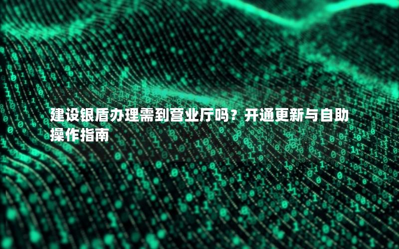 建设银盾办理需到营业厅吗？开通更新与自助操作指南