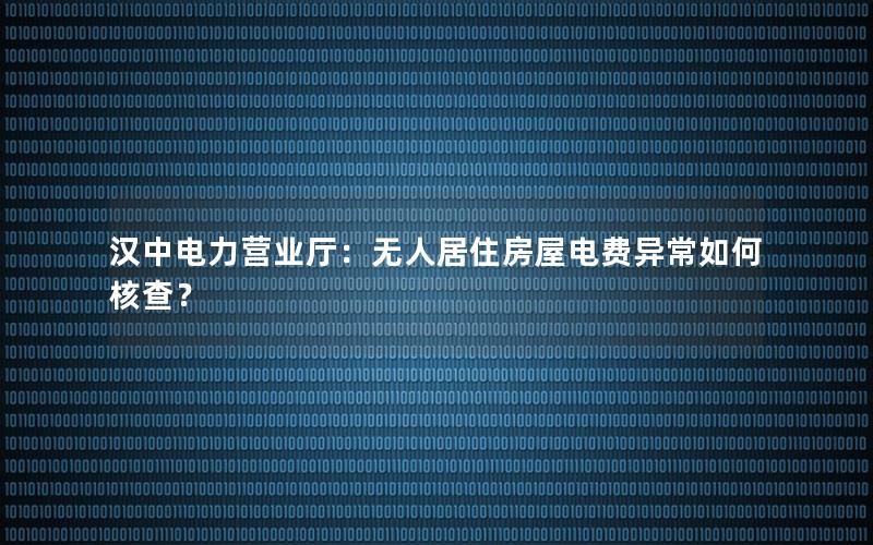 汉中电力营业厅：无人居住房屋电费异常如何核查？