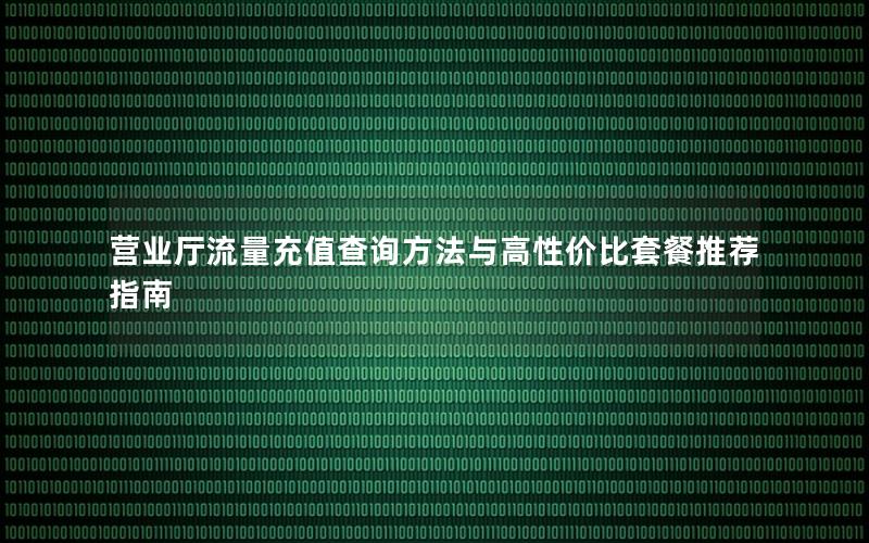 营业厅流量充值查询方法与高性价比套餐推荐指南