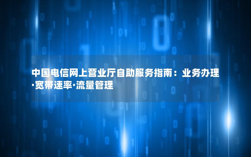 中国电信网上营业厅自助服务指南：业务办理·宽带速率·流量管理