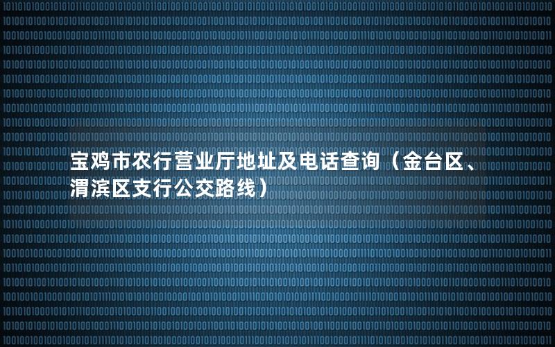 宝鸡市农行营业厅地址及电话查询（金台区、渭滨区支行公交路线）