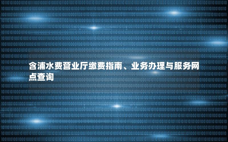 含浦水费营业厅缴费指南、业务办理与服务网点查询