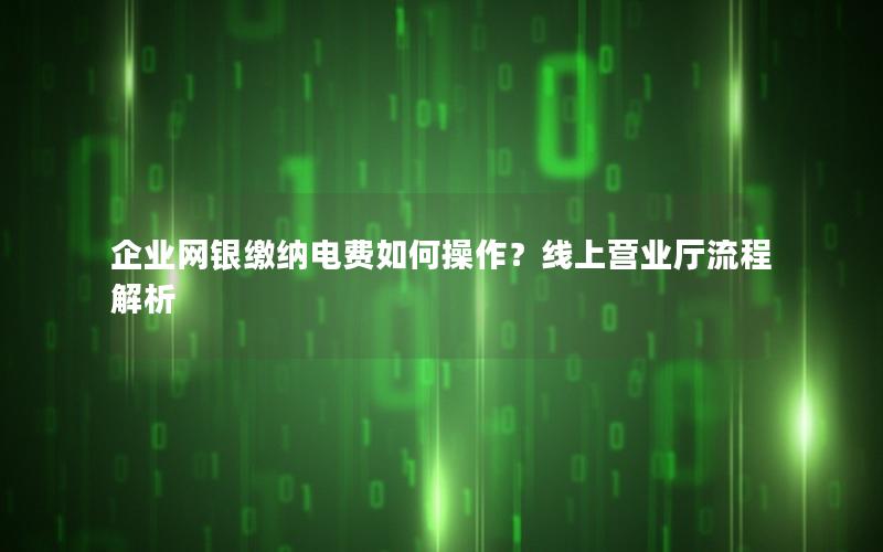 企业网银缴纳电费如何操作？线上营业厅流程解析