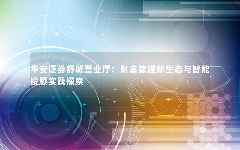 华安证券舒城营业厅：财富管理新生态与智能投顾实践探索