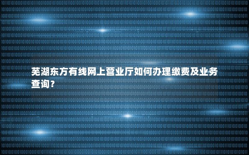 芜湖东方有线网上营业厅如何办理缴费及业务查询？