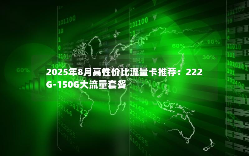 2025年8月高性价比流量卡推荐：222G-150G大流量套餐